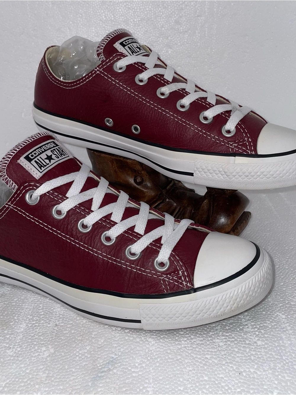 Converse Low Top Leather Sneakers - Wine Red with White